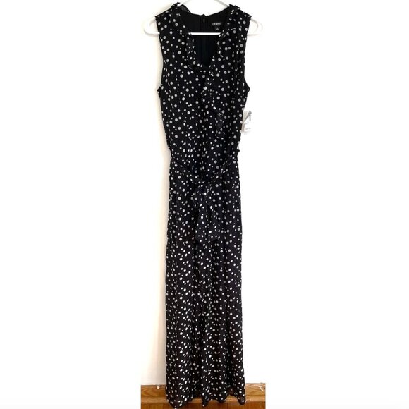 NEW NWT ROZ & ALI DRESSBARN Polka Dot Ruffle V-Neck Sleeveless Jumpsuit Black 16 - Picture 2 of 16